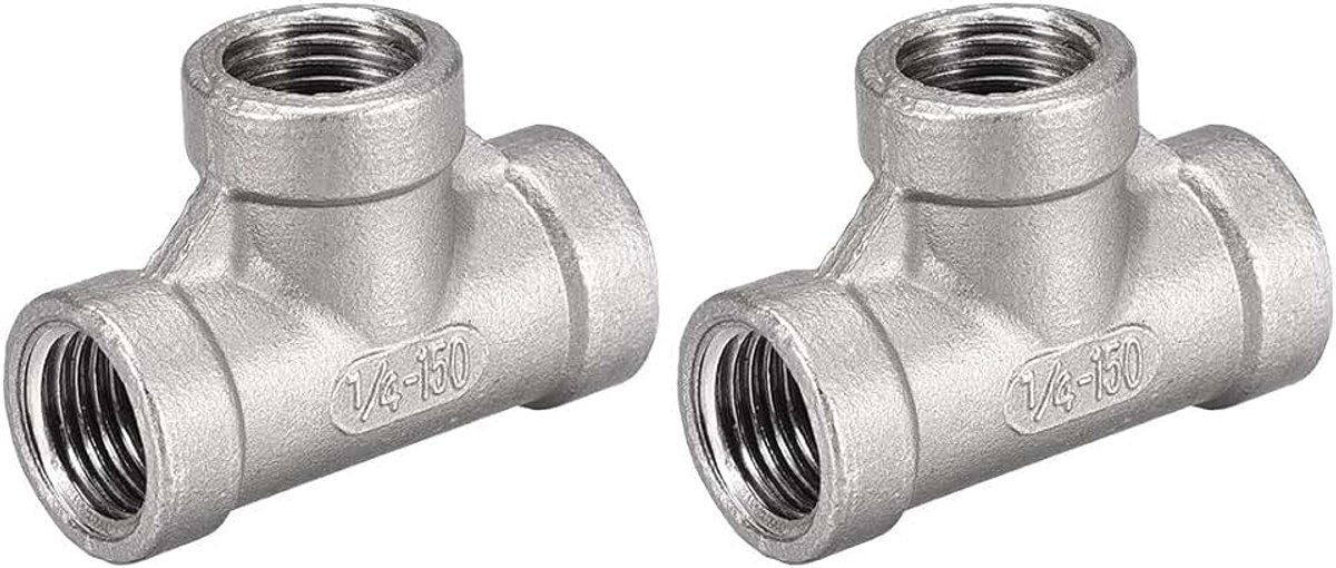Sourcing map 2 stuks. Roestvrij staal 304 gietijzeren buis fitting binnendraad klasse 150 T-vormige stekker 1/4 BSPT