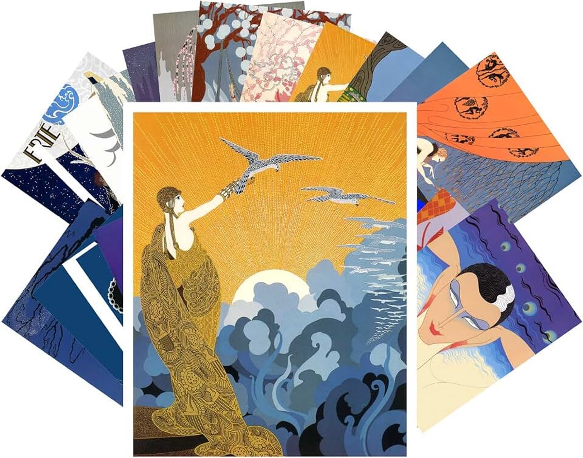 Ansichtkaart Pack 24st Erte Vintage Schilderij Art Deco