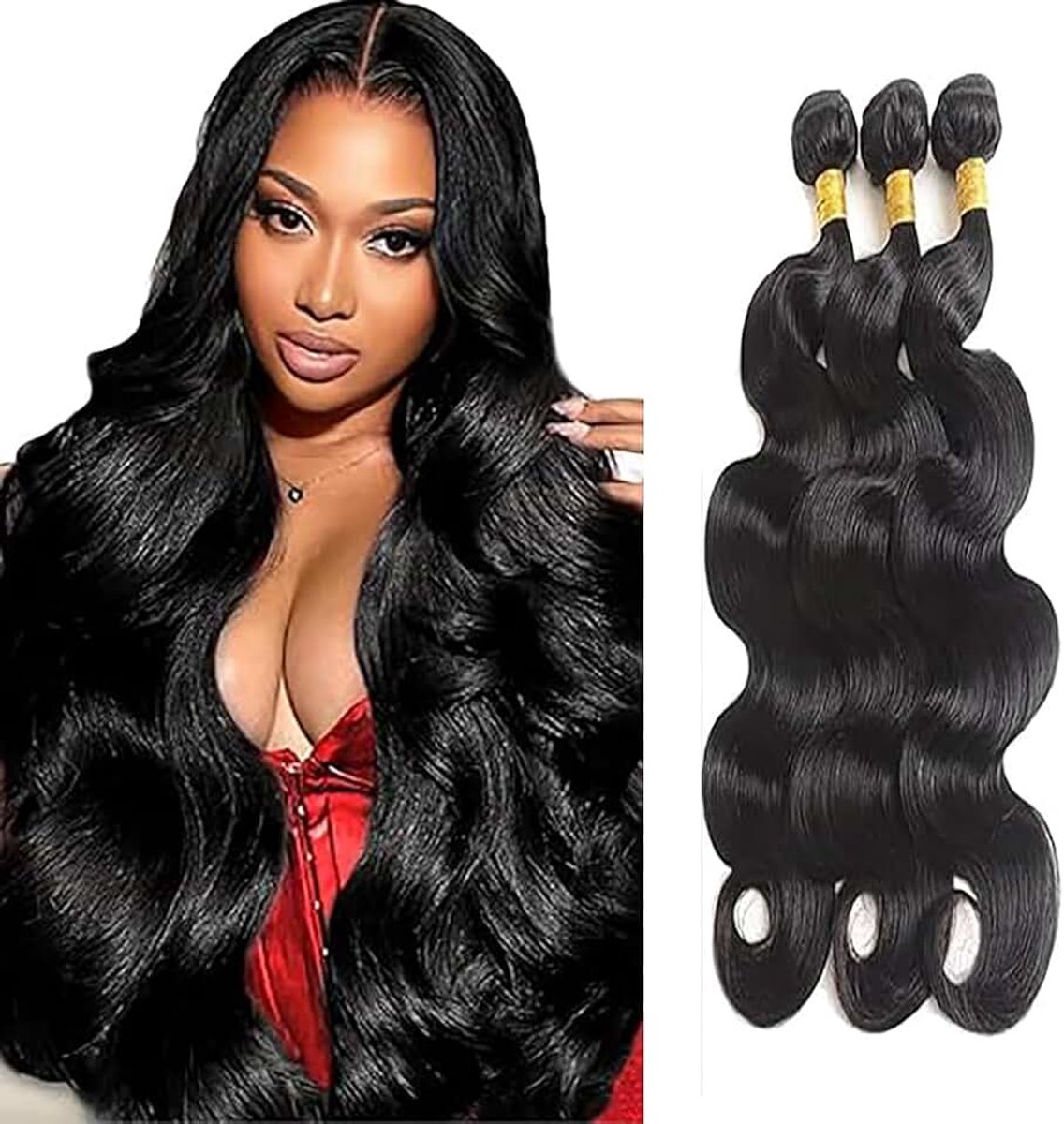 Wave Human Hair Bundles Unprocessed Human Hair Extensions Double Weft Weave 3 Bundles 50g/Piece Natural Black #1B Color for Woman 14 16 18 Inch