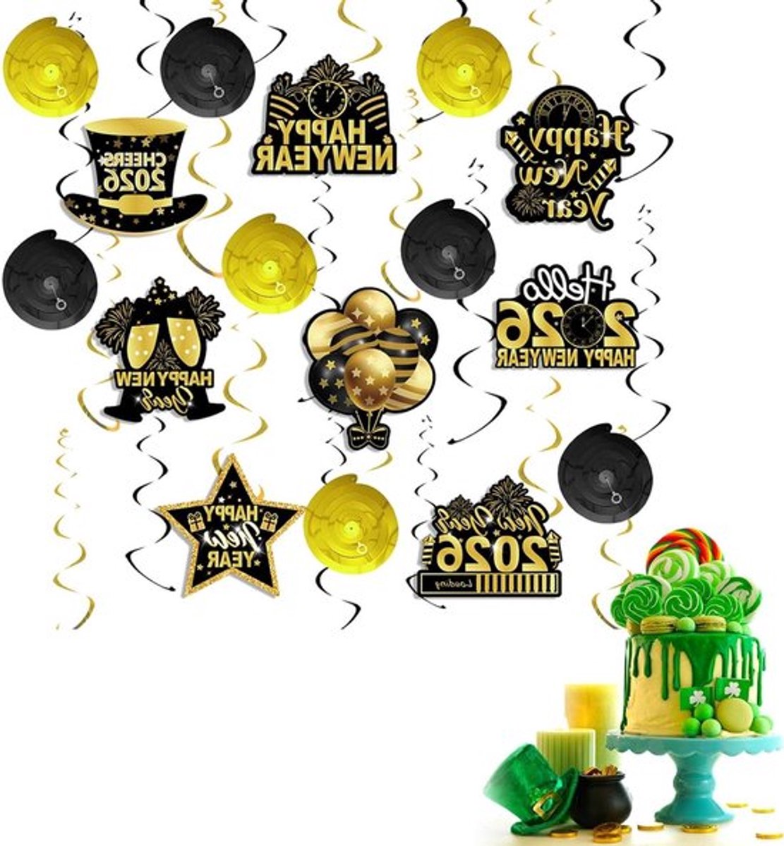 Decoratieset voor Nieuwjaar met gouden slingers en 24 stuks feestelijke oudejaarsavond decoratie
