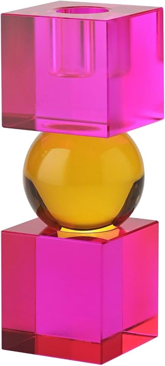 Company Sari, kristalglas, kandelaar, bal, 2 kubussen, roze/oranje, gs, 5x14x5cm