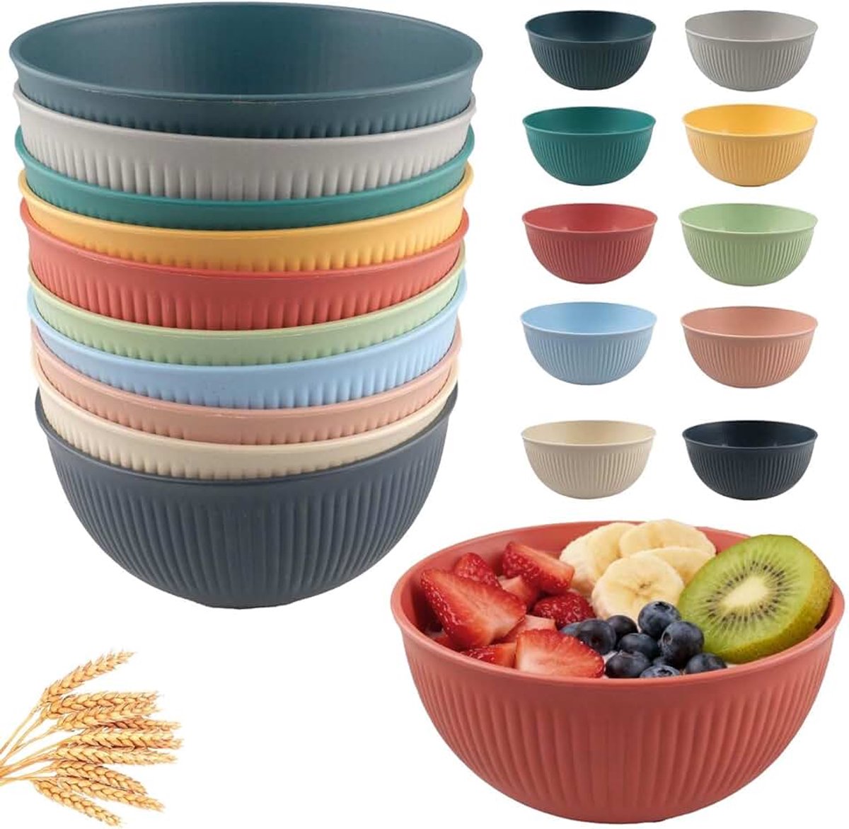 Schalen 800 ml in 10 Kleuren, Herbruikbare en Duurzame Mueslischalen, Magnetron- en Vaatwasserbestendige Soep- en Saladeschalen, Lichtgewicht Servies voor Kamperen en Snackschalen