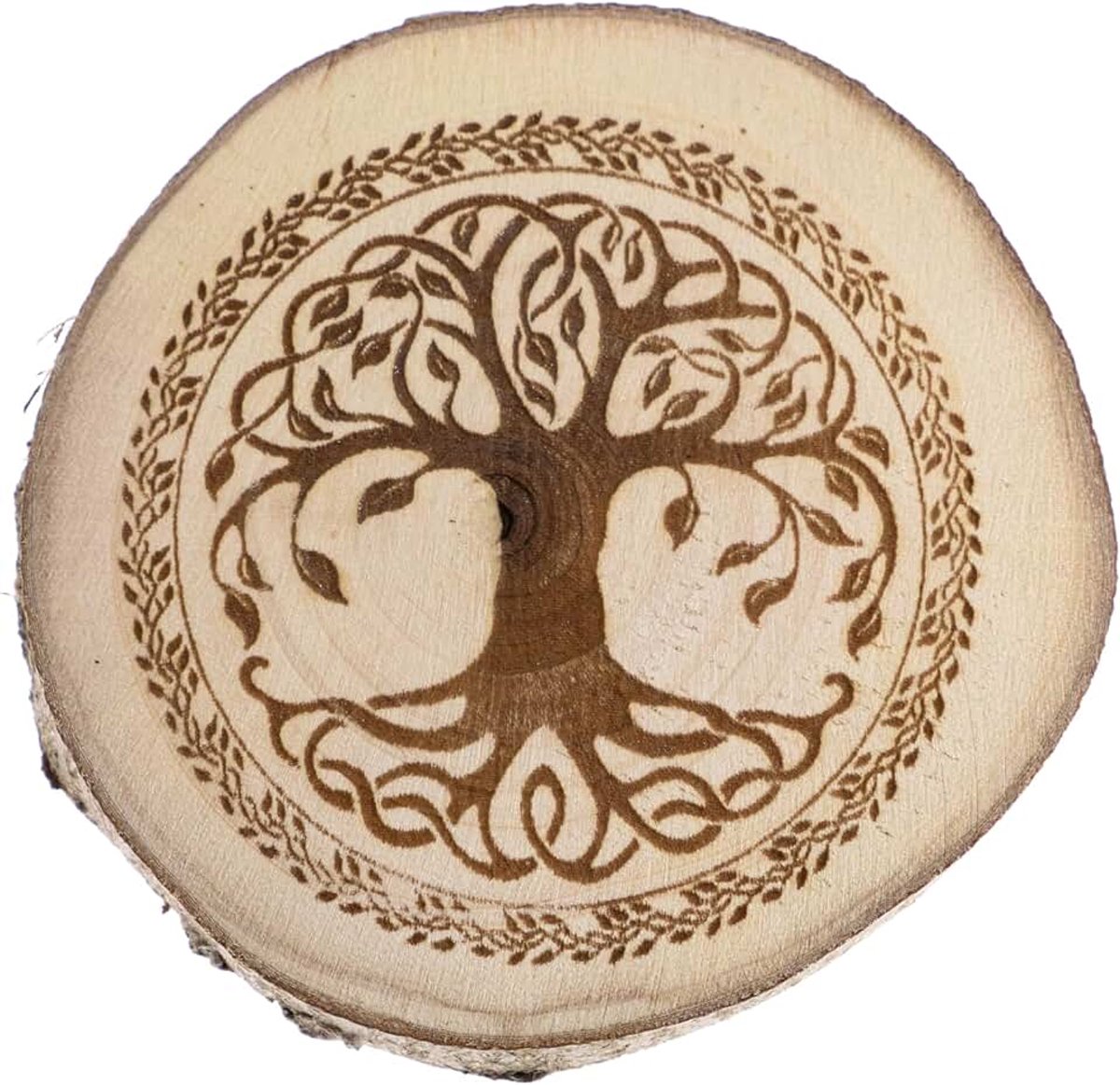 Magneet op houtblokken met Keltische levensboom - Tree of Life (haagbeuk)