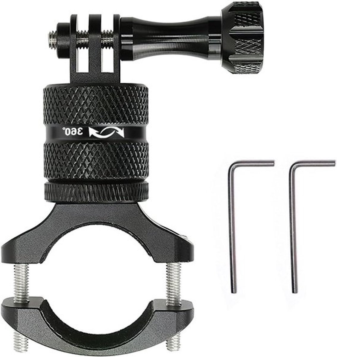 Stuurhouder voor sportcamera - Aluminium - 360 graden rotatie - Fiets en motorfiets - Bevestigingsriem - Montageadapter - Actie-opname - Outdoor gebruik