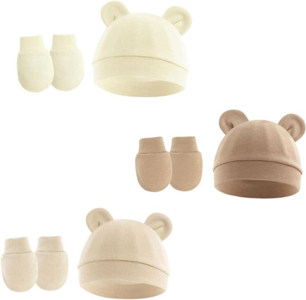 Winterset voor Baby's - Babymutsen en Wanten Set - Geschikt voor 0-6 maanden - 3-delige set - Gebreide Mutsen en Schattige Wanten - Uniseks - Jongens Meisjes - Eenheidsmaat