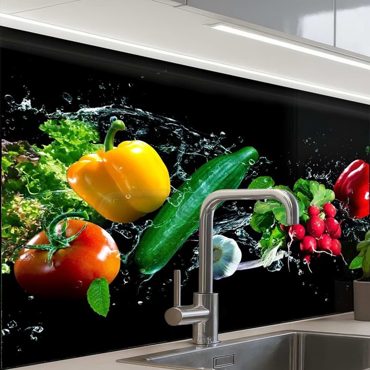 Keukenachterwand 60x80 cm zelfklevend keuken decoratie accessories home kitchen spatscherm Groente - Splash - Zwart
