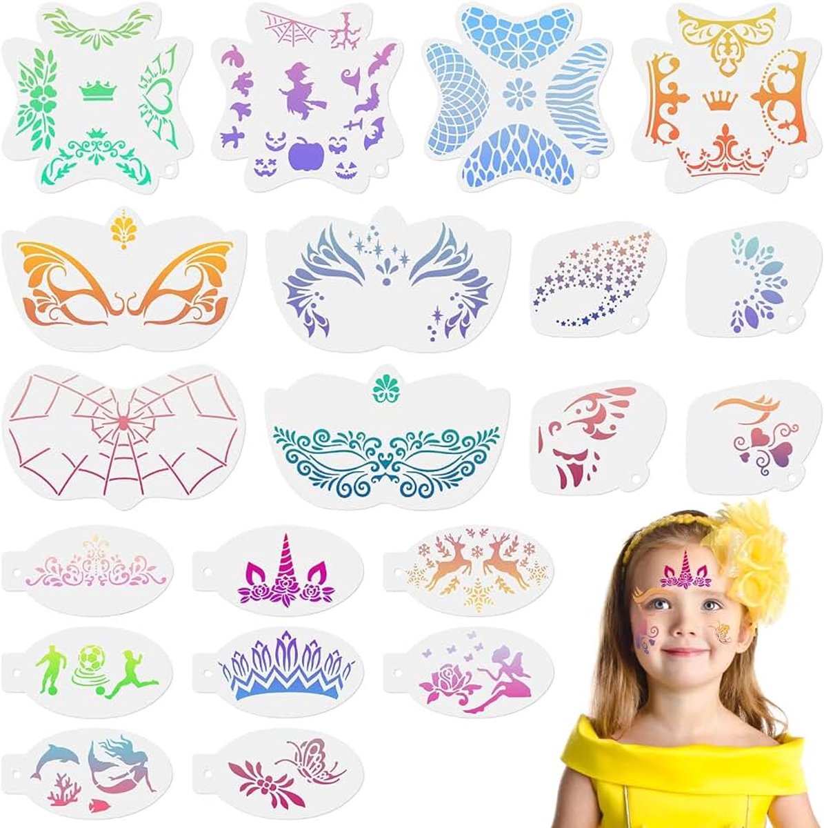 Tijdelijke tatoeagesjablonen, gezichtsverfsjablonen, herbruikbare tatoeagesjablonen, tatoeageverfsjablonen voor kinderen, gezichtstatoeage-ontwerptools voor feesten, Kerstmis, Halloween