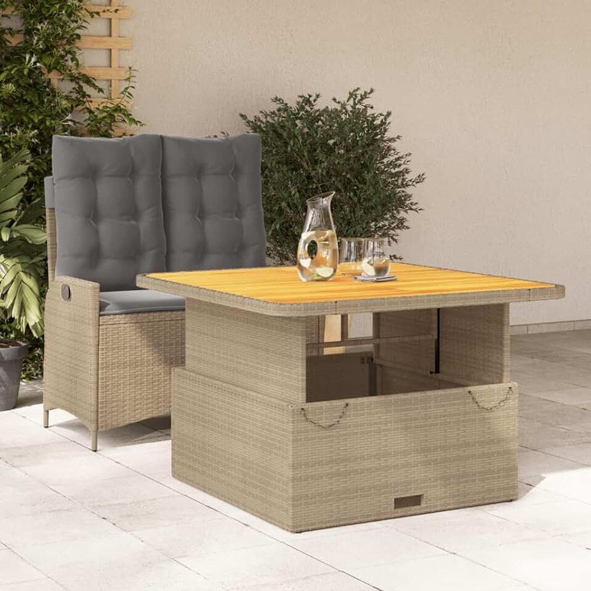 Tuinmeubelset bestaande uit tafel en stoelen, 2-delig, met kussens in beige, van polyrotan PL3667