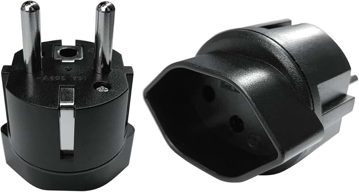 Naar Europese Unie Adapter Stekker, 3-Pin Zwitserse Stekker Geschikt voor Nederland/Europese Unie/Duitsland/Franse Socket (2 Stuks Zwart)