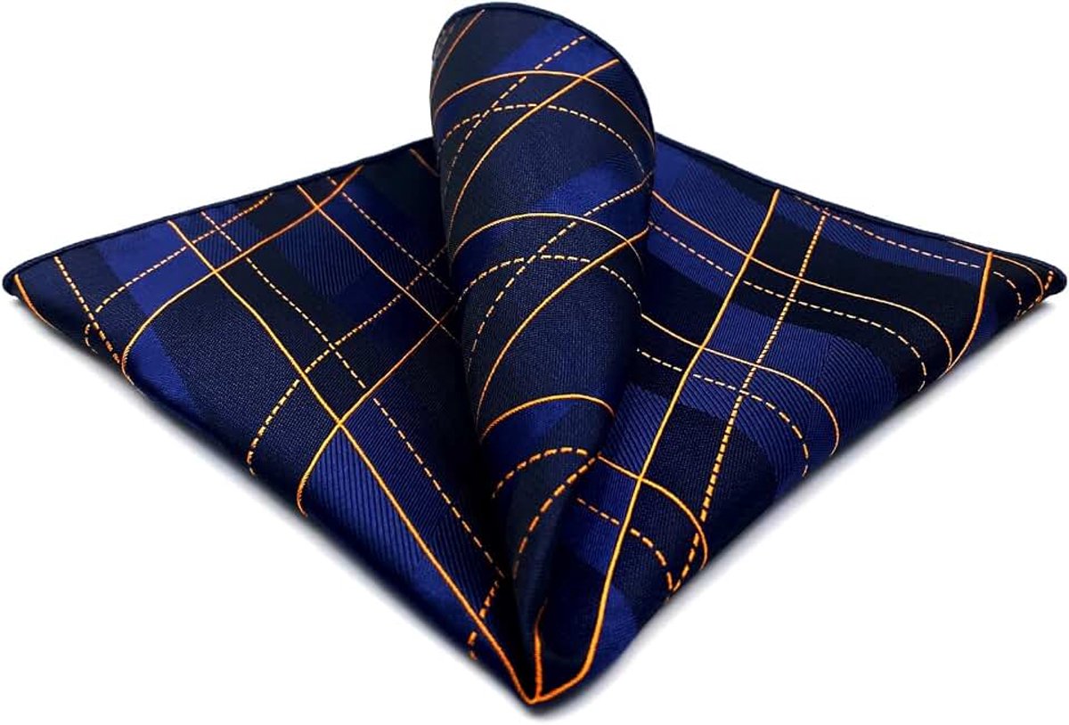 SHLAX&WING Herenpochet Blauw Oranje Geometrisch Large 32cm Pochetten voor heren