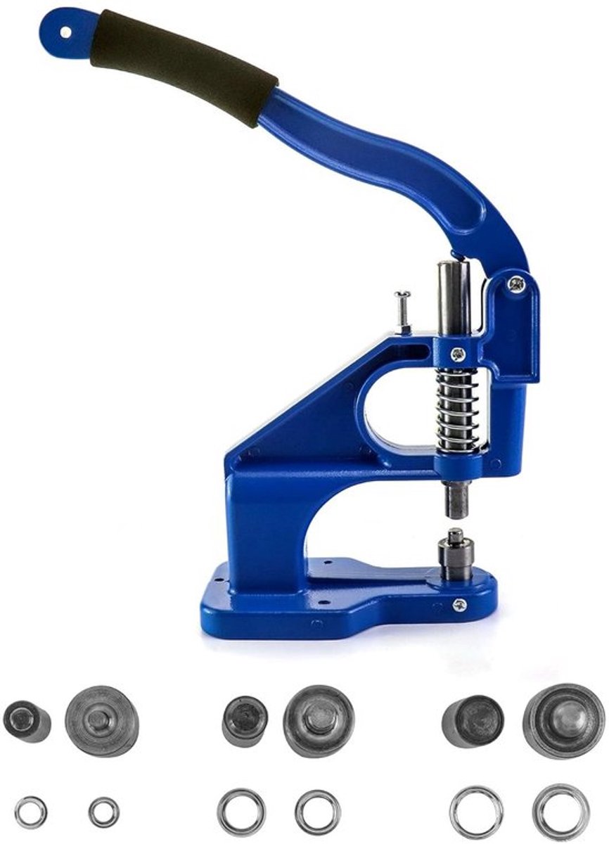Handpers oogletset met 3 snijmessen (6/10/12 mm) en 1500 ooglets voor leerbewerking en knutselen