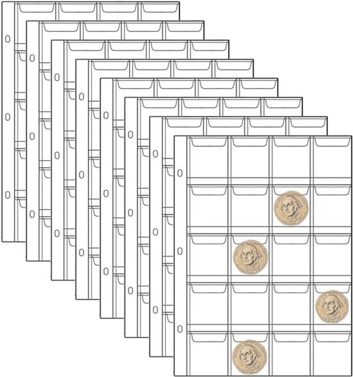 8 stuks muntinlays voor munten - muntenverzamelpagina's - bankbiljethoezen - munthoezen - geschikt voor munten met een diameter kleiner dan 42 mm
