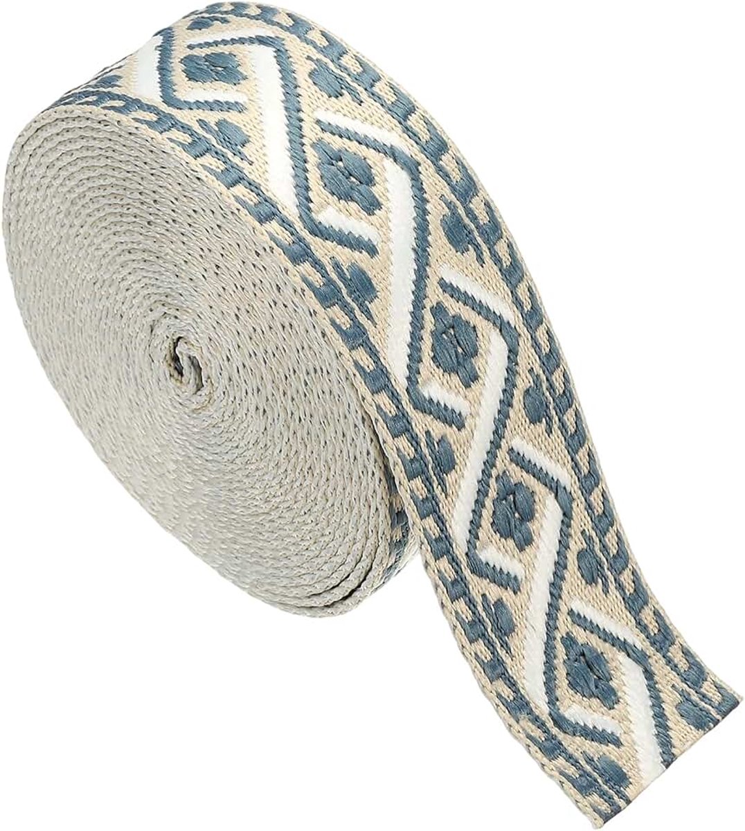 Katoenen band, 38 mm jacquard-band van polyester voor tassen, riemen en handwerk, crème-marineblauw