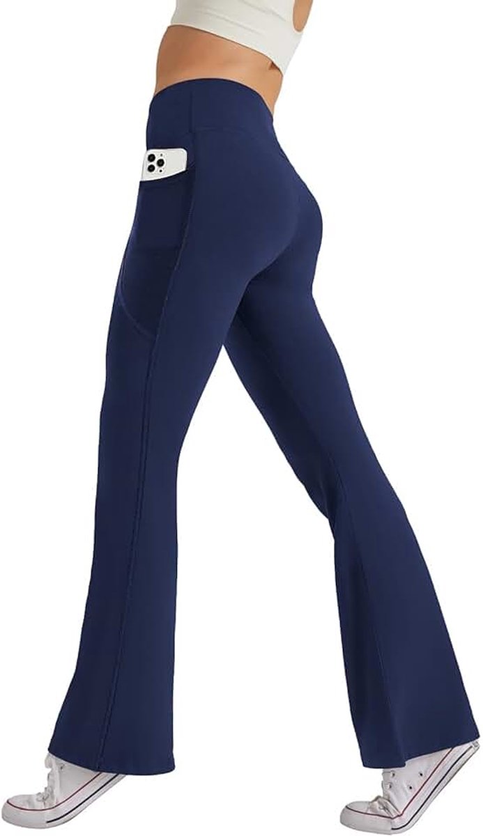 Damesbroek met zakken, yogabroek, vrijetijdsbroek, joggingbroek, hoge taille, sportbroek, elastische brede bootcut, jazzpants