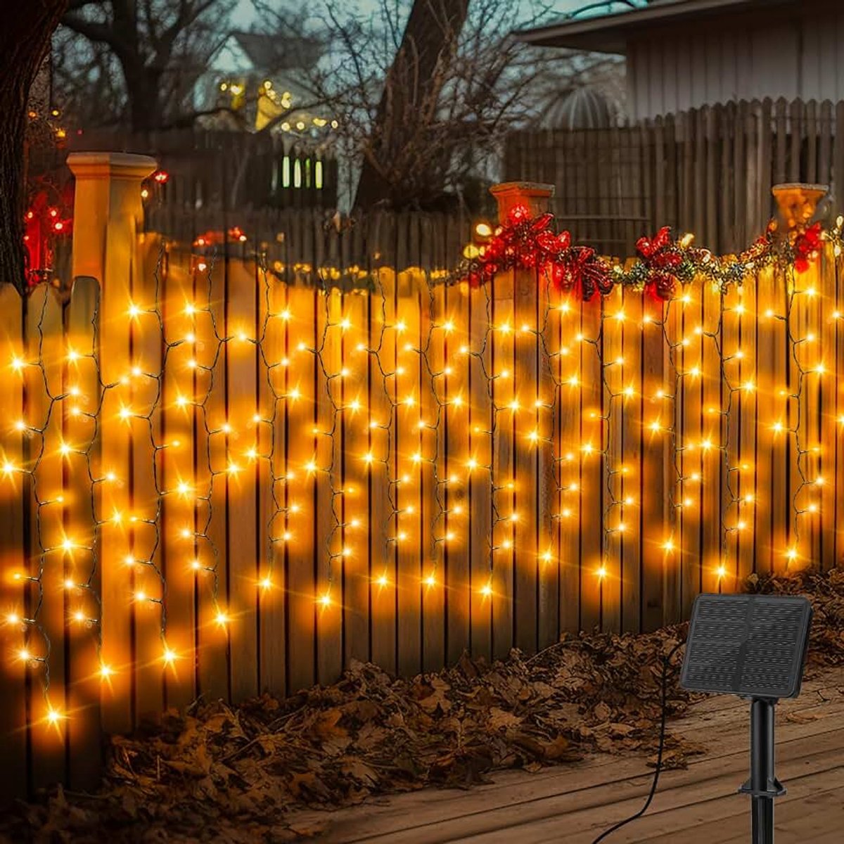 Lichtgordijn op zonne-energie, voor buiten, 3 m x 3 m, 300 leds, lichtgordijn, 8 modi, waterdicht, waterval, verlichting met afstandsbediening, timer voor buiten, paviljoen, balkon, bruiloft,
