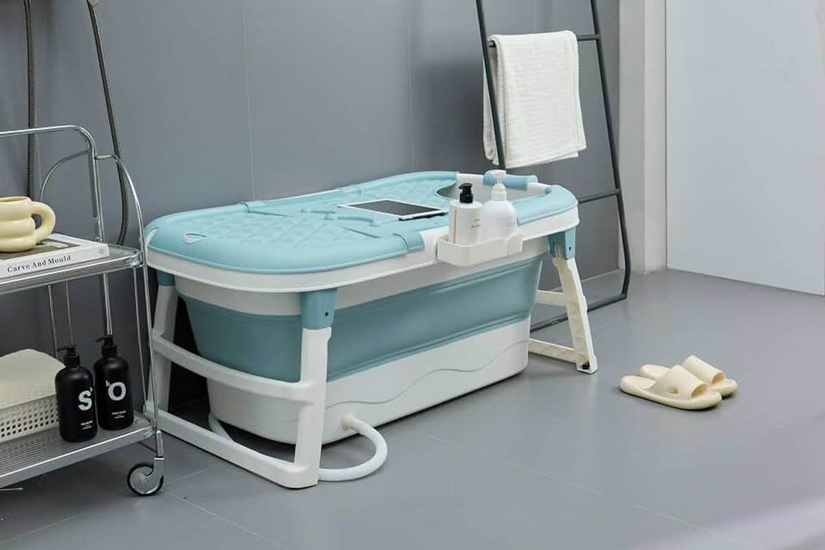 Badkuip voor volwassenen, ideaal voor kleine badkamers, praktisch en draagbaar, 117 x 62 x 55 cm, blauw