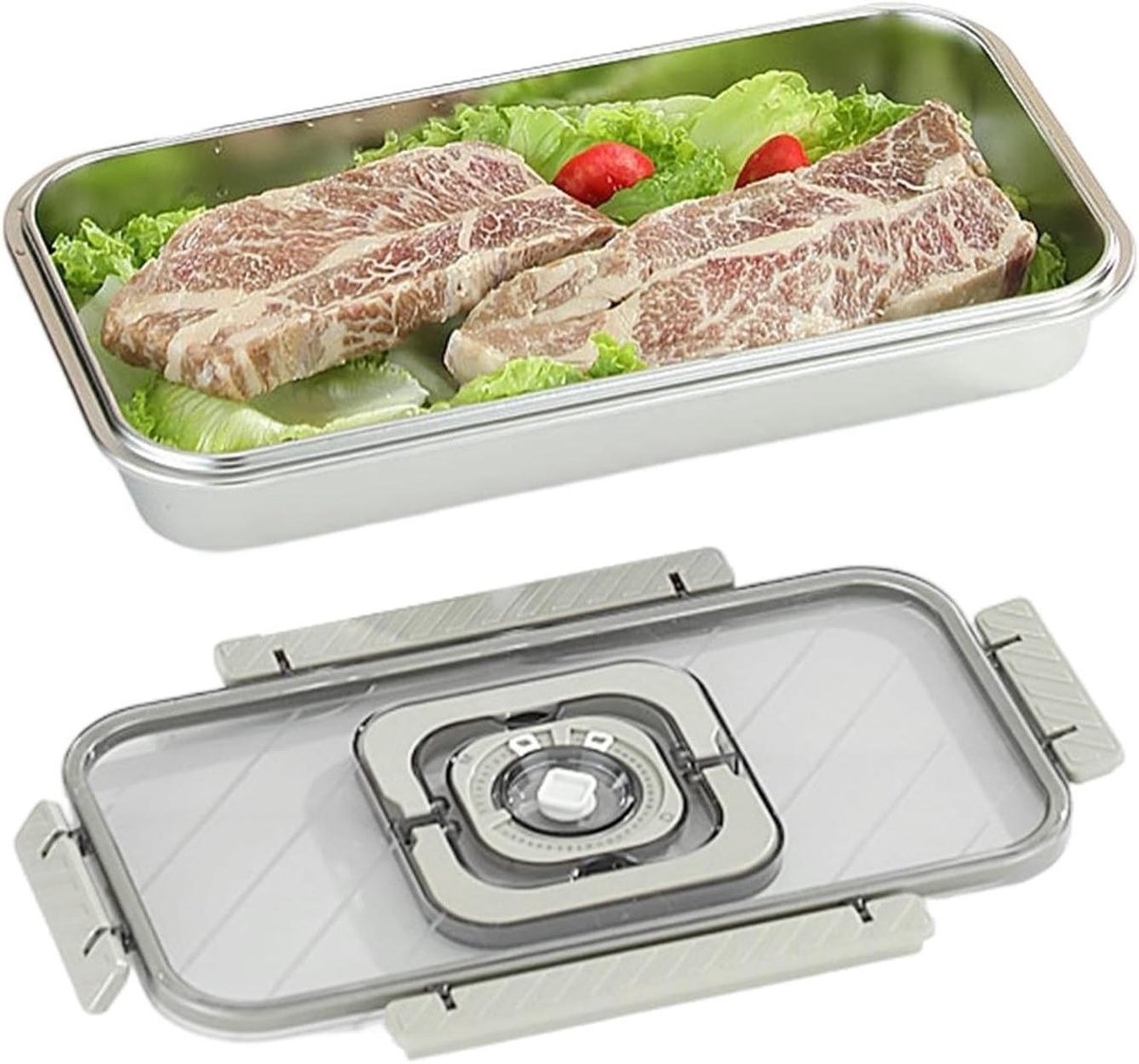 Broodtrommel Roestvrijstaal - Broodbak Houder - Voedsel Bewaren - Luchtdichte Versheid - 36 x 20.2 x 8.5 cm - Zilver