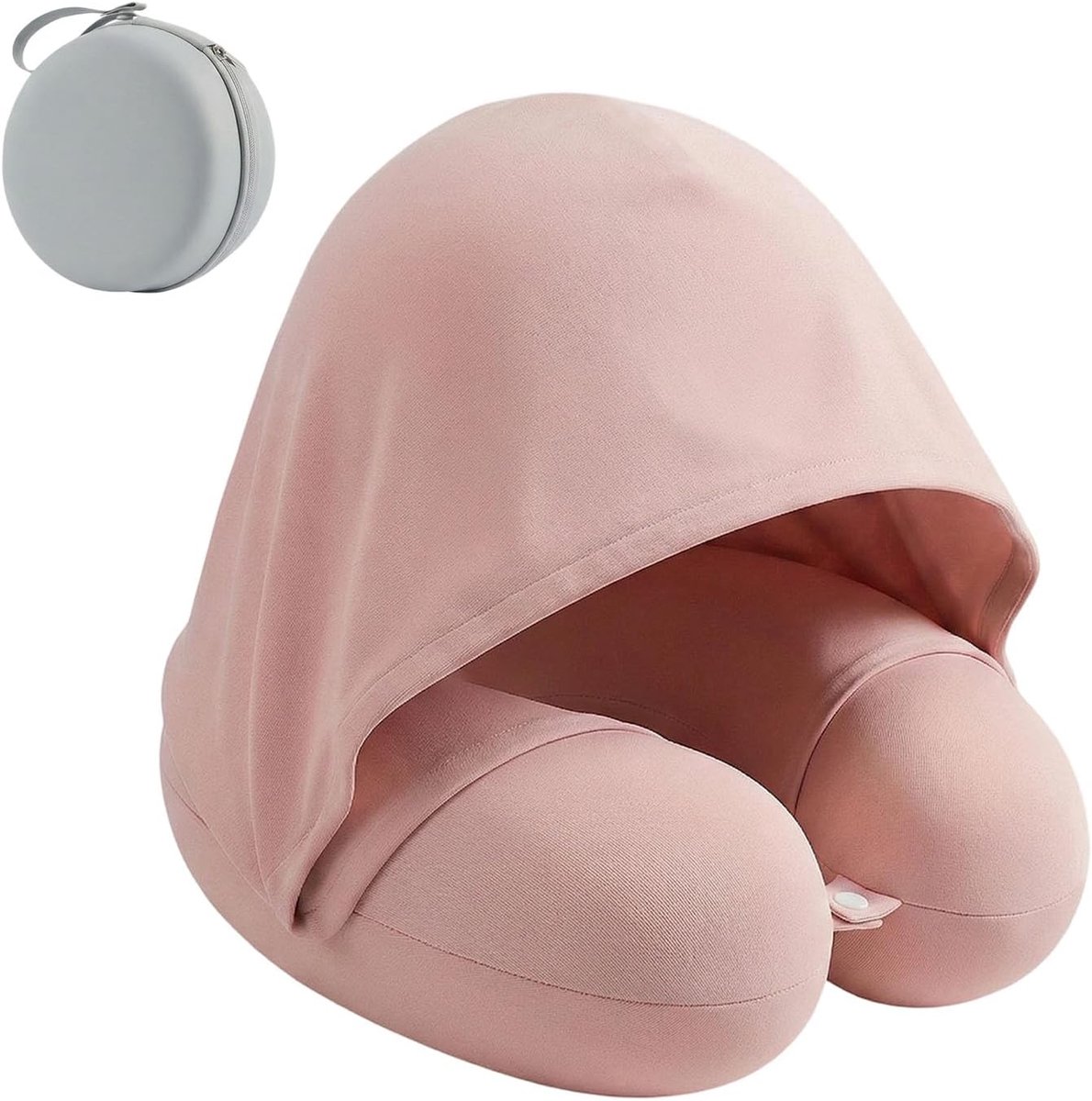 Ulisem - Reisnek kussen - Opvouwbaar reisnekkussen met capuchon - Winddicht en warm - 0.45 kg lichtgewicht - Ademend geheugenschuim - Incl handige opbergtas - Voor vliegtuig en auto - Geschikt voor volwassenen en kinderen - Roze