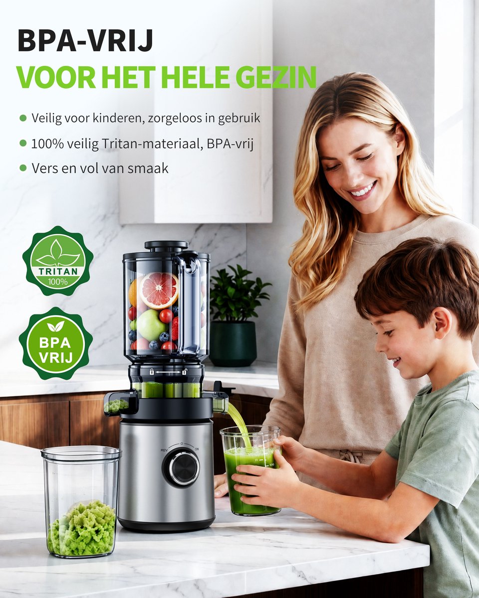 Slowjuicer - 2 liter inhoud - Brede vulopening van 130 mm thumbnail 3