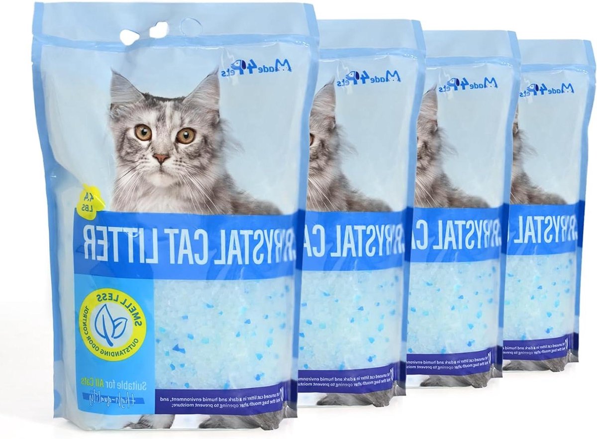 Kattenbakvulling Kristallen - Geurbestrijding Vulling - Fris Huis - Minimaal Stof - 4 x 2 kg - Transparant