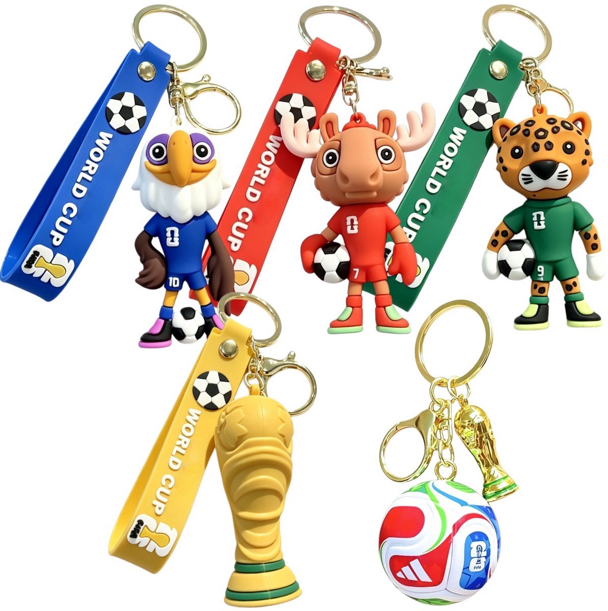Casalora 2026 World Cup Sleutelhanger Set – Sportieve Hanger met Voetbal, Trofee of Mascotte – Cadeau voor Voetbalfans en Verzamelaars