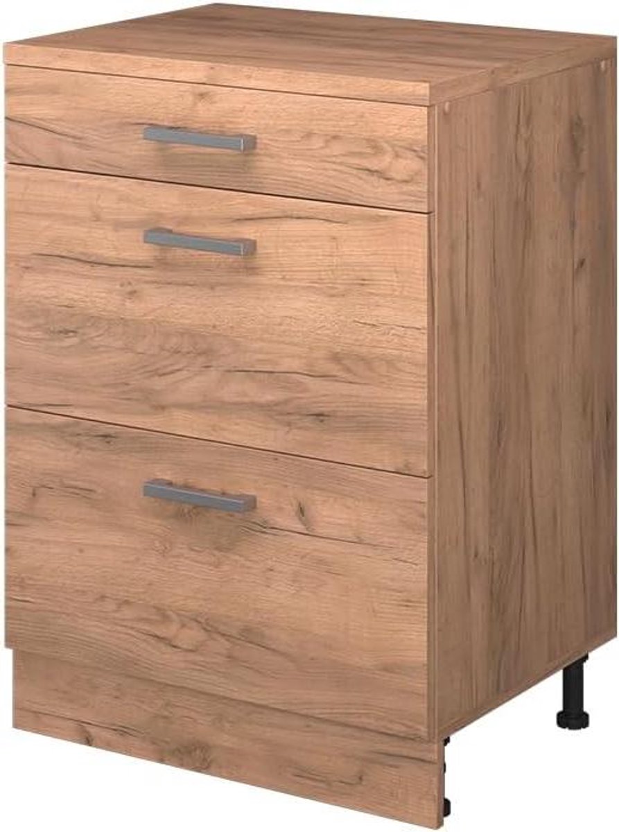 Keukenkast Ladekast - Opbergkast Keuken - Ruimte Optimalisatie - Voor Schuine Wand - 60 cm Breed - Goudkleurig Eiken