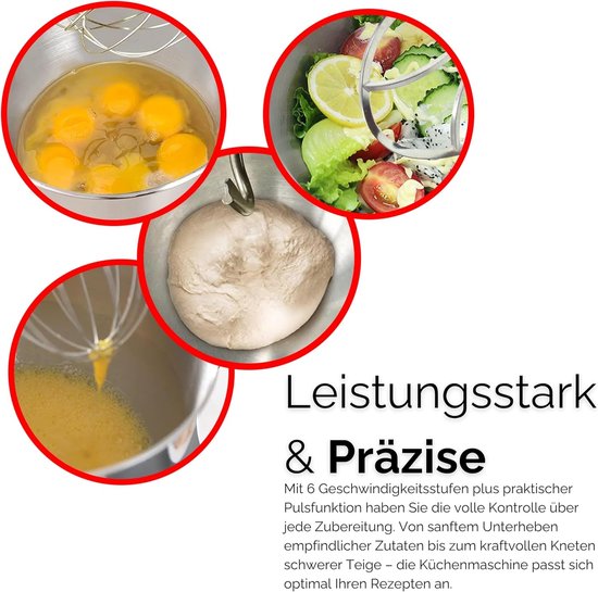 Keukenmachine - Mixer Deegmaker - Bakken en Koken - Planetair Roersysteem - 4.5 Liter Kom - Zwart — afbeelding 5