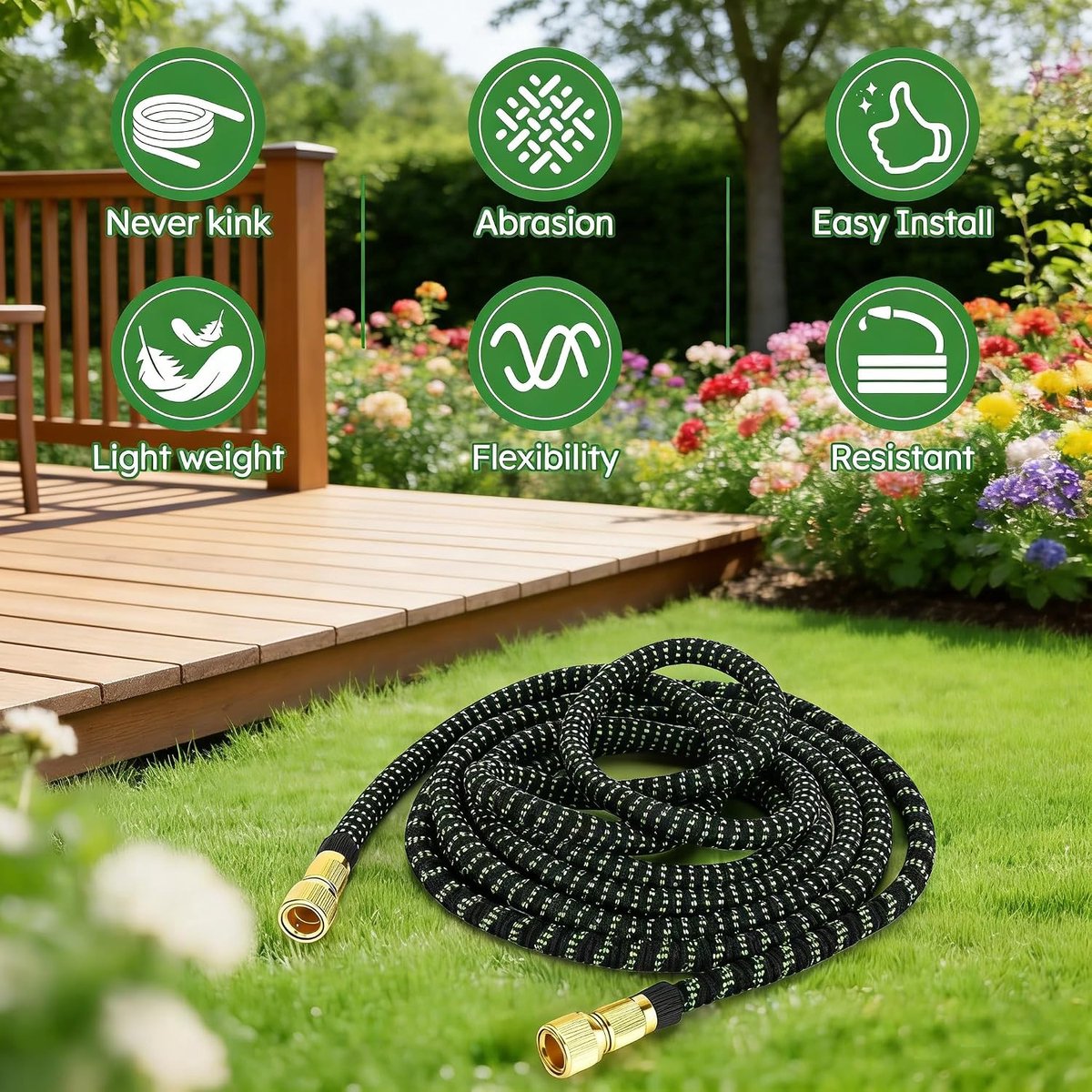 Uittrekbare Tuinslang - Flexibele Slang - Tuin Beregenen - 10 Sproei-standen - 375 Meter - Zwart Groen – foto 3