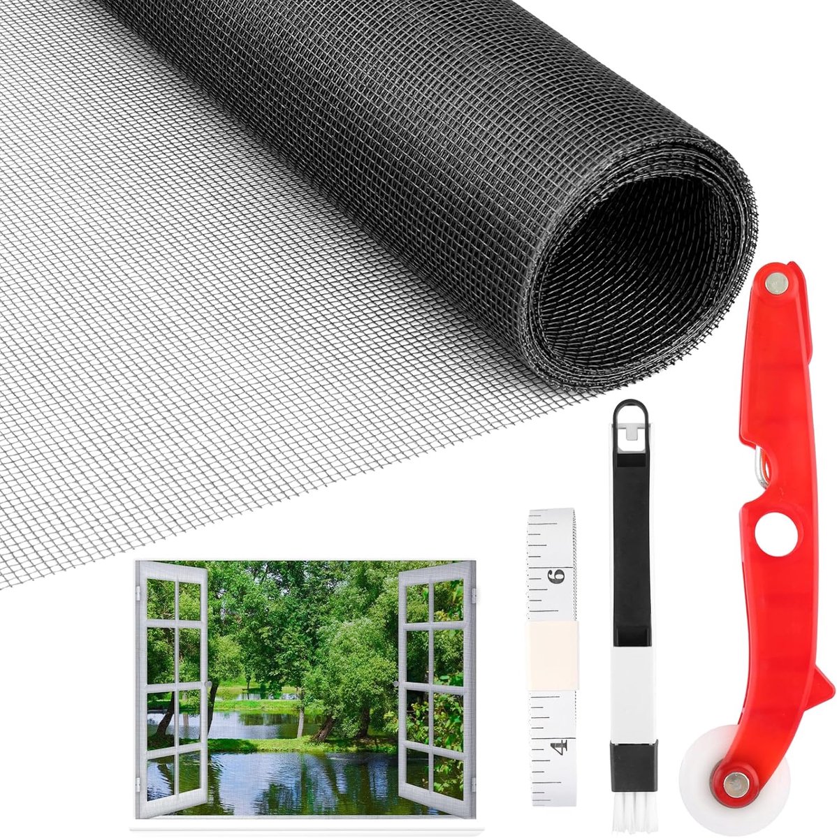 Vliegengaas voor ramen 120 x 250 cm - zwart - op maat te snijden - insectenbescherming zonder boren - SnelShoppen