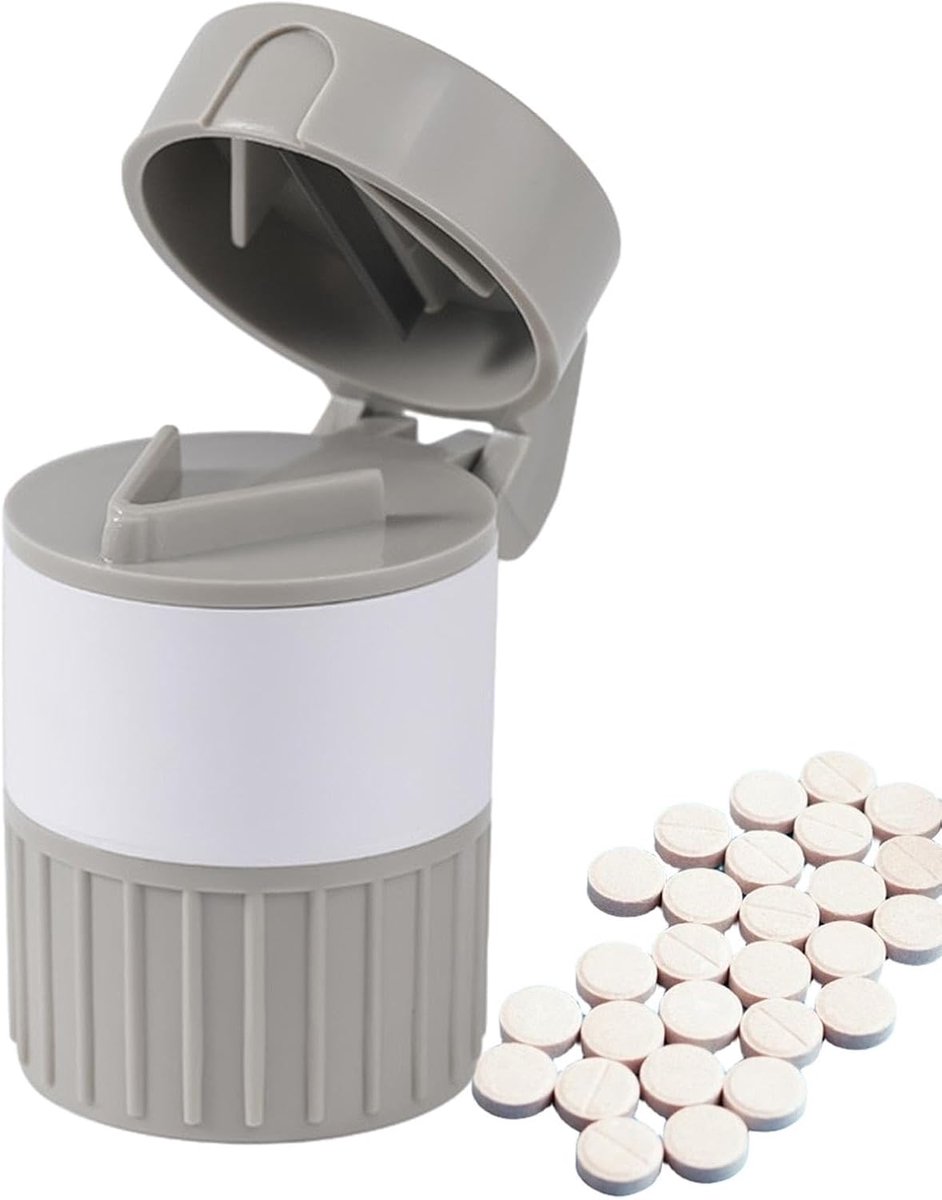 Tablettenmolen - Draagbare tablettenmolen | Compacte tablettenmolen | 4-in-1 spraytablettenmolen Geschikt voor drinkbeker | Handige molen Geschikt voor medicijnen en supplementen, 2 stuks (grijs)