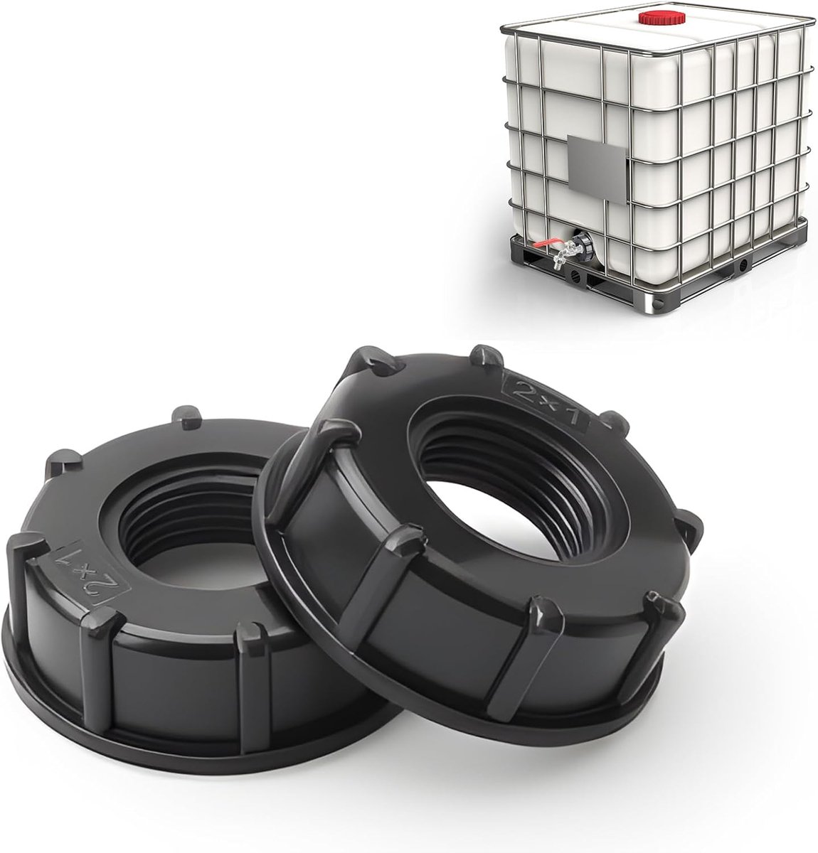 2 stuks, 1 inch binnendraad, adapter, dop, deksel, afvoerkraan, IBC tankdeksel, adapter, IBC container S60 x 6, accessoires, adapterdop voor 1000 l watertank 2,5 cm (zwart)