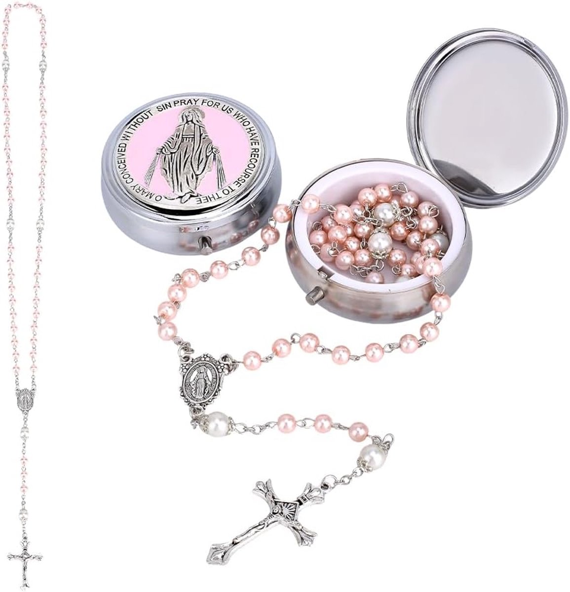 2 stuks kruis kettingen, kruis ketting met kralen ketting messing geloof geïnspireerde medaille ketting medaillon kettingen met kralen ketting voor vrouwen Pasen doop geloof sieraden