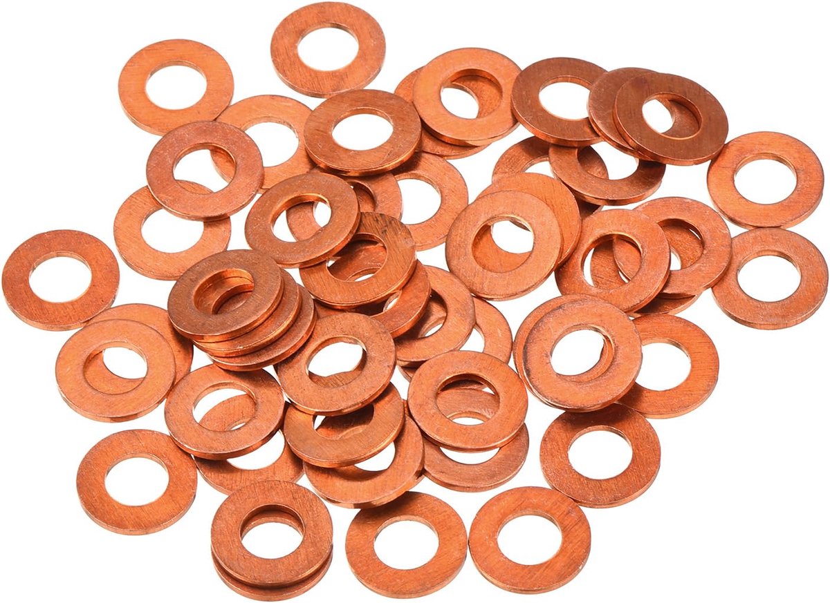 52 stuks platte koperen afdichtingen, 5 x 10 x 1 mm koper, platte metrische afdichtingen voor hydraulische fittingen, schroeven, bouten, moeren, elektronica-reparatie