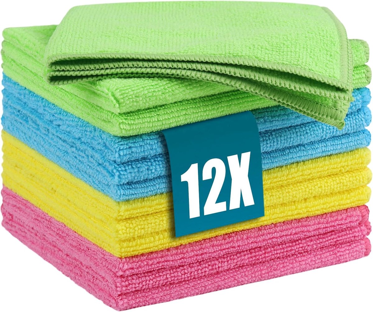 longziming -Microvezeldoeken - 12 stuks - 30x30cm - Nylon - 8x Absorptie - Mix Kleuren - Sterk Absorberende Microvezeldoekjes