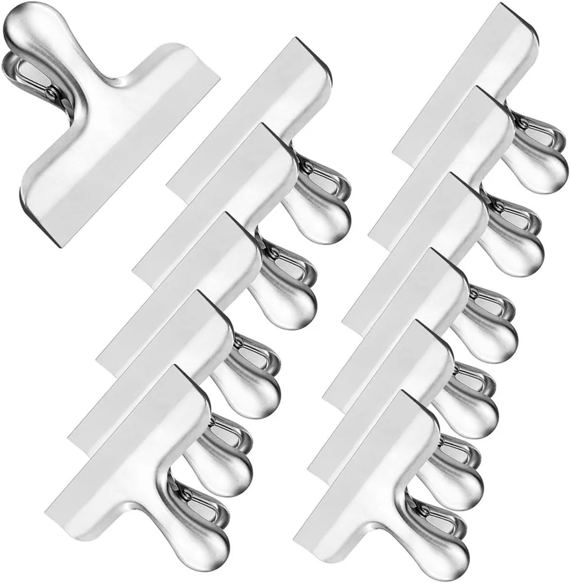 12 roestvrijstalen sluitclips met metalen scharnieren, geschikt voor voedselverpakkingen, sluitclips voor zakken met een opening van 5,8 cm, te gebruiken voor etiketten, zakken, foto's, in winkels, keukens en kantoren.