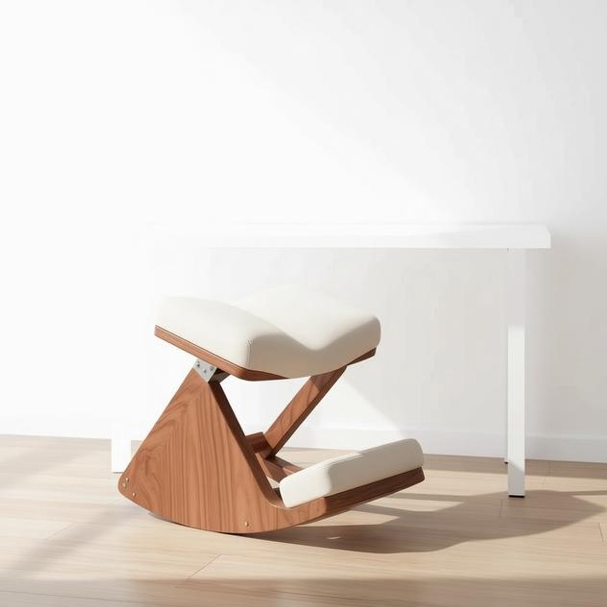 Ergonomische Kniekruk met Verstelbaar Kussen - Comfortabele Zitkruk voor Thuis en Kantoor - Stressverlichting en Houdingsverbetering - Pekannoot.