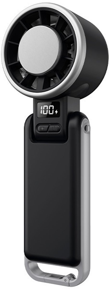 Draagbare ventilator met turbine-ontwerp, 5 snelheidsstanden en led-display; geschikt voor gebruik in de hand, op kantoor, om de nek of opvouwbaar; voorzien van een 3600 mAh-accu en oplaadbaar via USB-C – ideaal voor buiten, op reis en op kantoor.