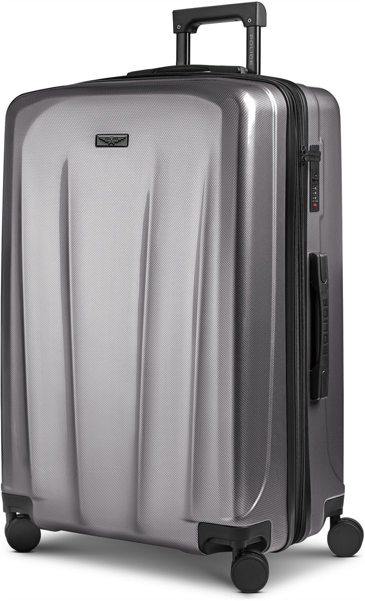 Police New York 4 wielen Trolley L 72 cm met uitbreidingsplooi - Harde bagage - TSA slot - silver grey