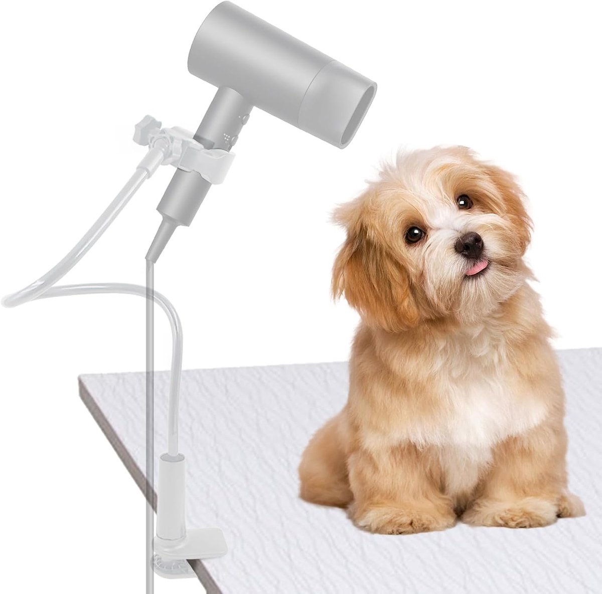 Hondenhaardroger, standaard, draaibare handsfree houder, verstelbare haardroger, cliphouder voor honden, huisdierverzorging, tafel 80 cm (wit)