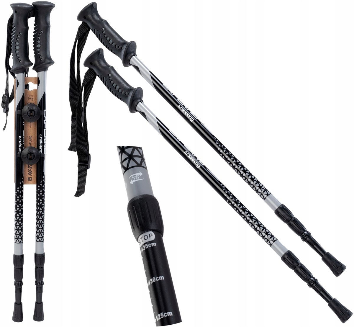 Hi-Tec Lapland Trekking Stokken 65-135 cm - Zwart/Grijs