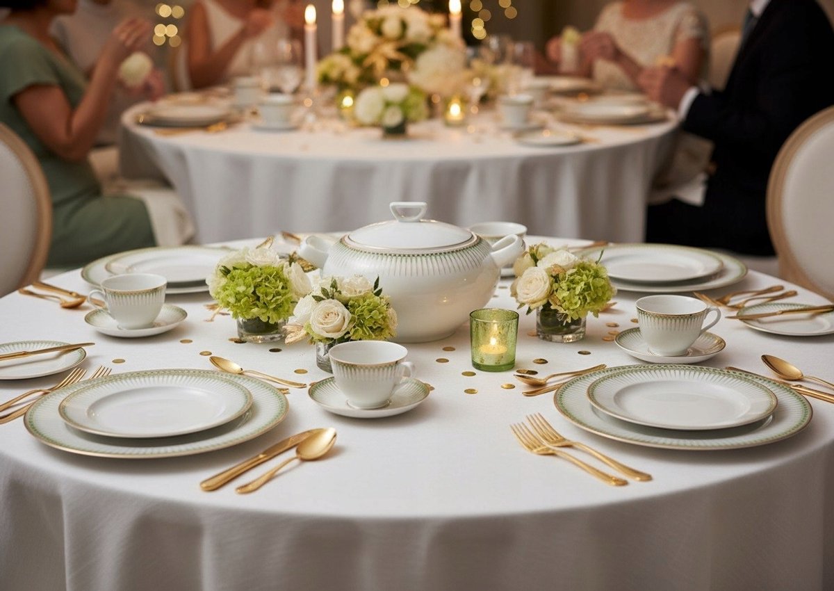 Diner 12 personen, 44-delig, Yvonne Nimfa, goud/groen