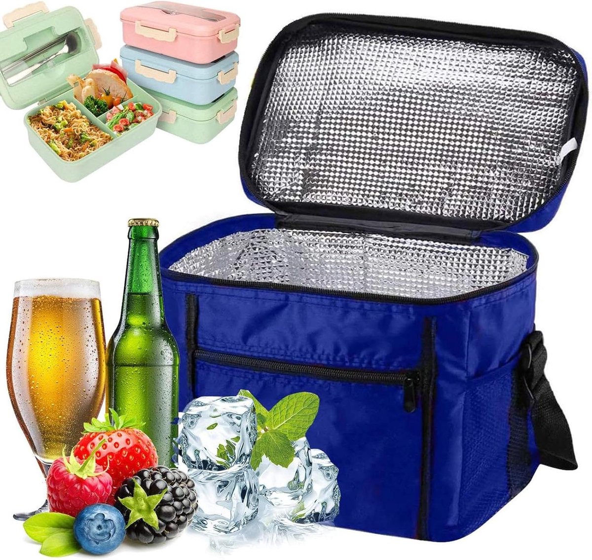 Koeltas Lunchtas - Draagbare Cooler - Picknick Buiten - Zachtzijdige Isolatie - 10 Liter Capaciteit - Blauw