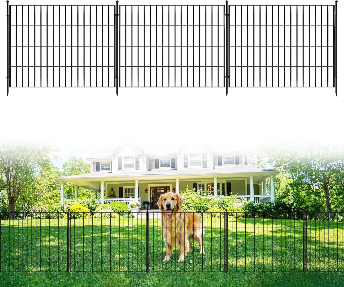 Danky 10 decoratieve anti-graaf tuinhekpanelen, 60,96 cm hoog x 719,33 cm breed, roestbestendig rechthoekig metalen hek, dierenbarrière voor tuin, terras of bloembed.