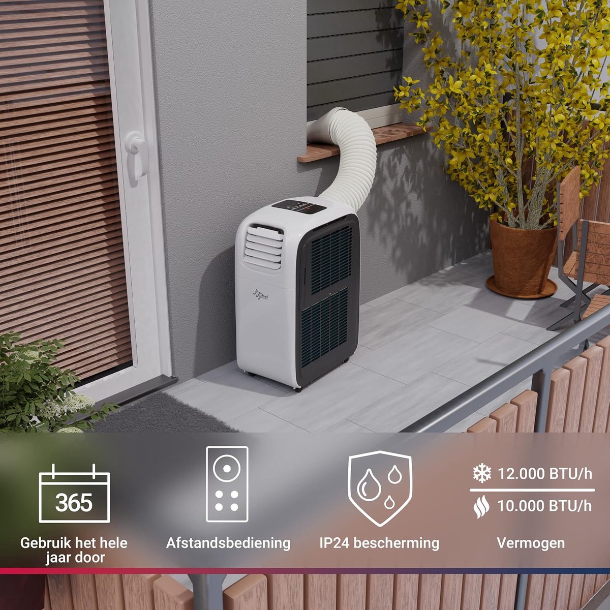 Mobiele airco 12000 BTU stil met verwarming, ontvochtiger, energieklasse A, voor ruimtes tot 60 m² thumbnail 6