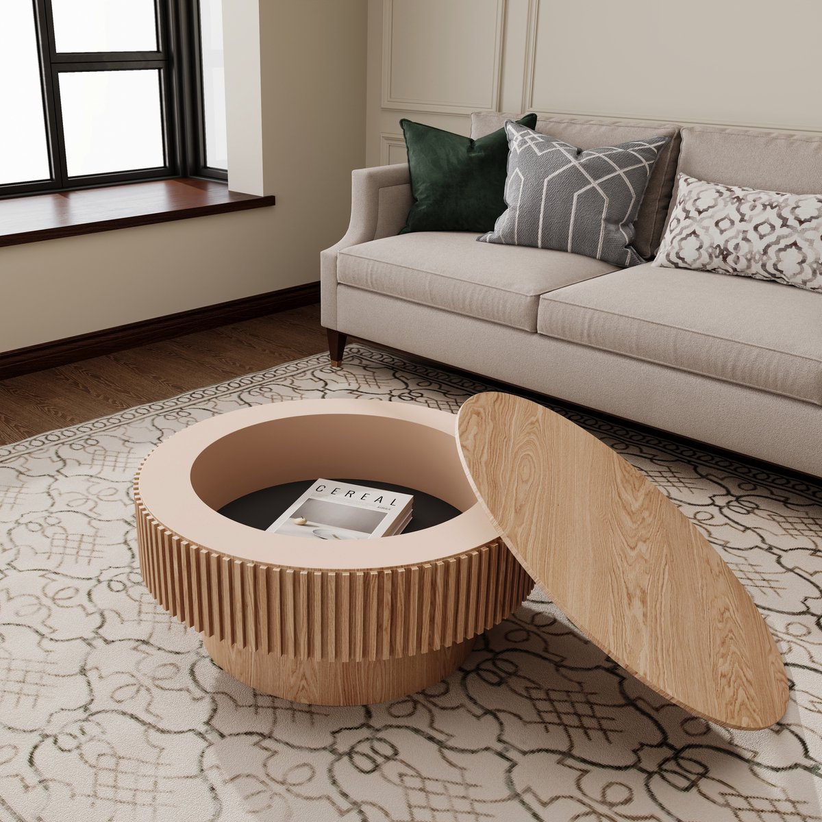 salontafel rond - salontafel met opbergruimte - 75x35 cm - Eettafel - Bijzettafel - Moderne Koffietafel - Bijzettafel - Theetafel - Woonkamer Tafel - Natuurlijke houtkleur