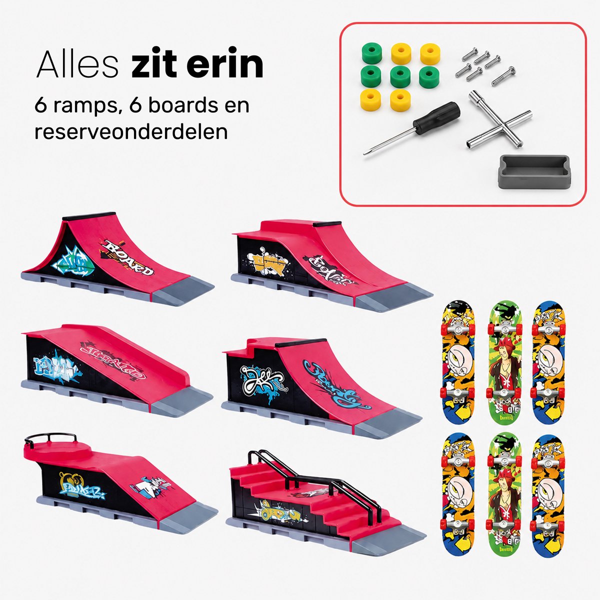 Jespro Fingerboard skatepark - 6 Ramps & 6 skateboards - Stimuleert hand-oog coördinatie — afbeelding 9