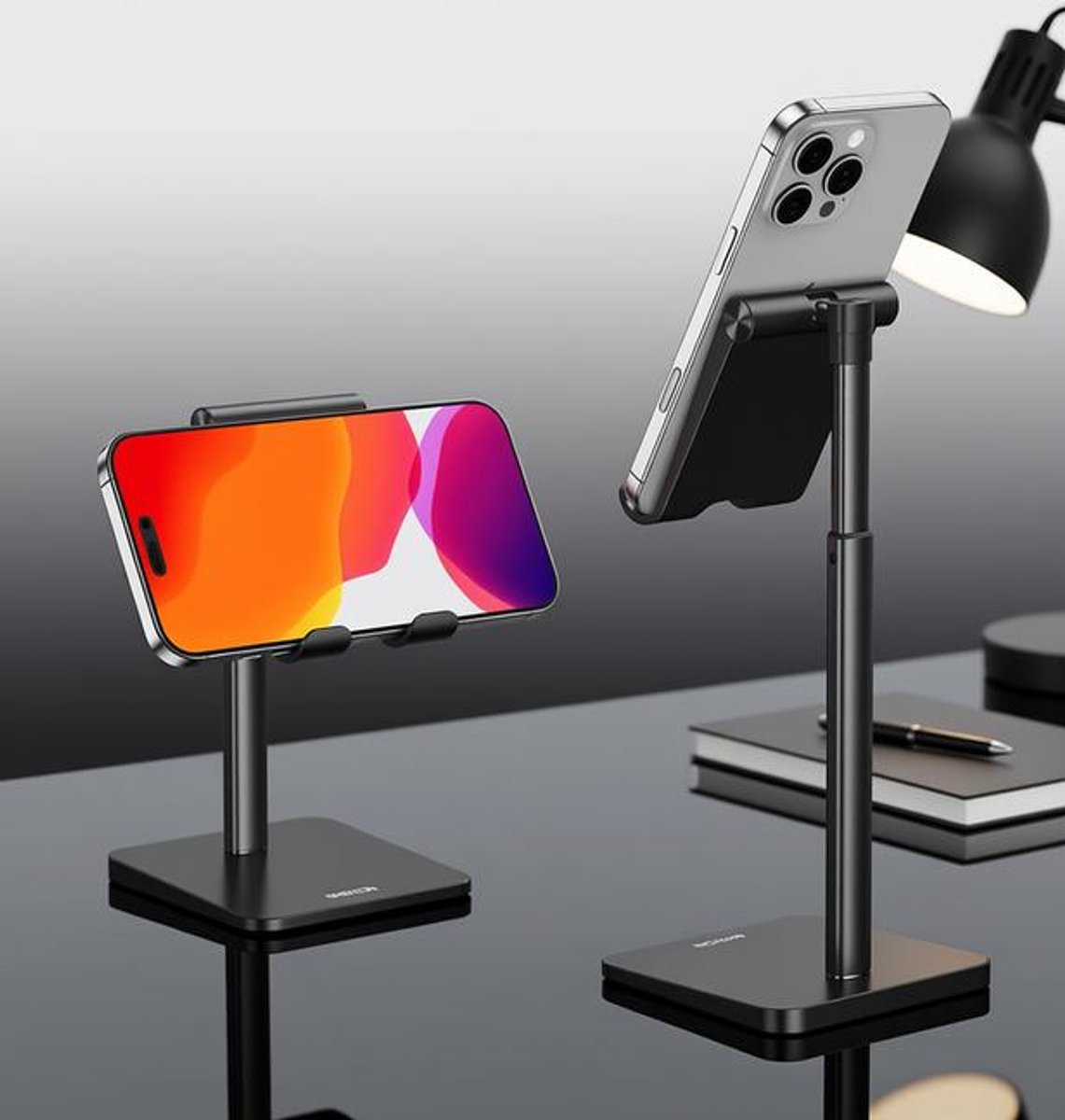 Huis Geluk Mobiele Telefoonhouder voor Smartphone - Verstelbare Bureauhouder voor iPhone 13 Pro, 13, 12 Mini, 12 Pro, 12, SE en andere smartphones - Zwart