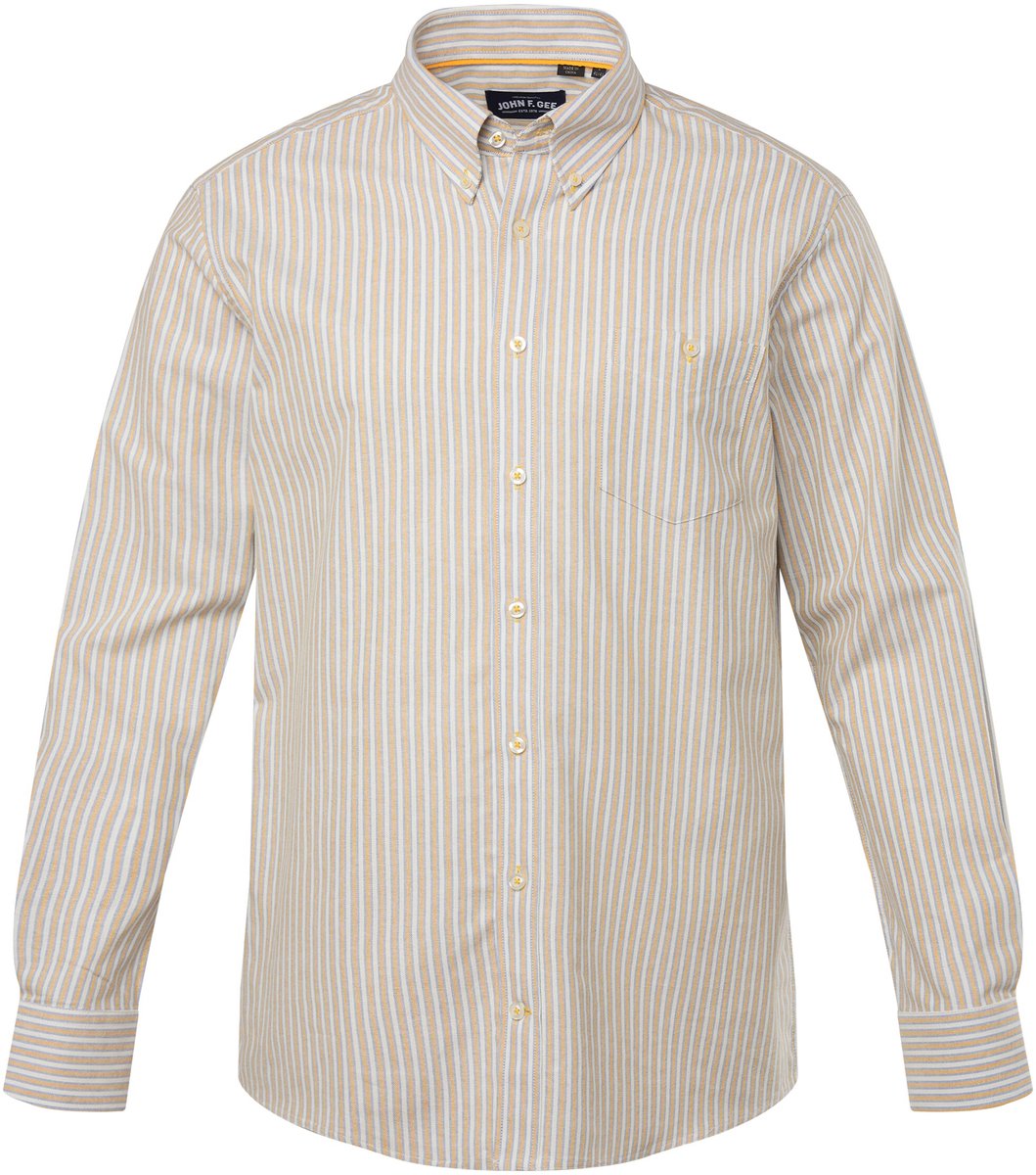 John F. Gee - Heren - Gestreept overhemd lange mouwen buttondownkraag - Off-white - Maat XL