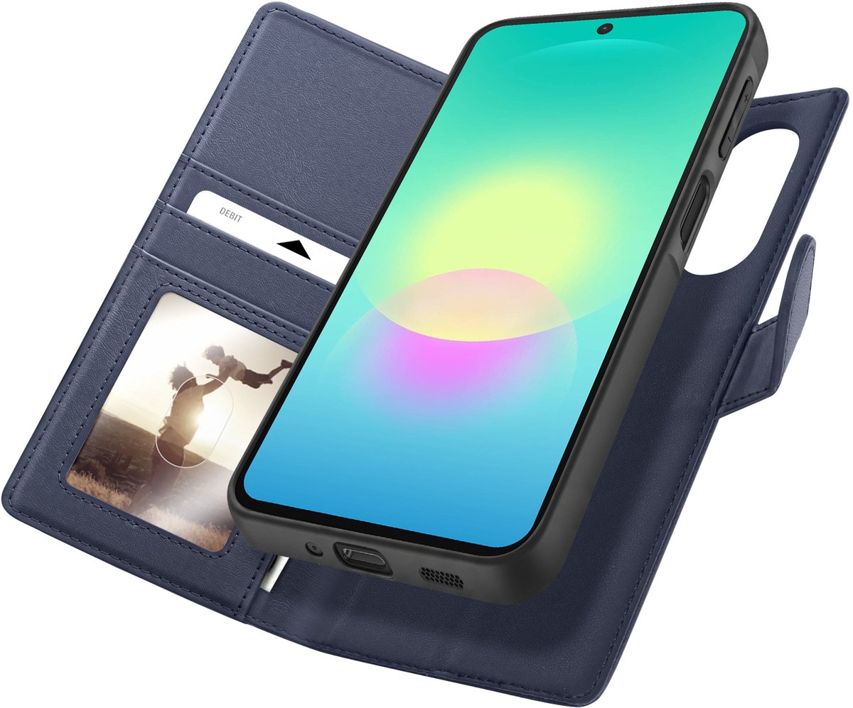 Mayaxess, Portemonnee Hoesje Geschikt voor Samsung Galaxy A27 RFID Bescherming Afneembare Cover, Nachtblauw