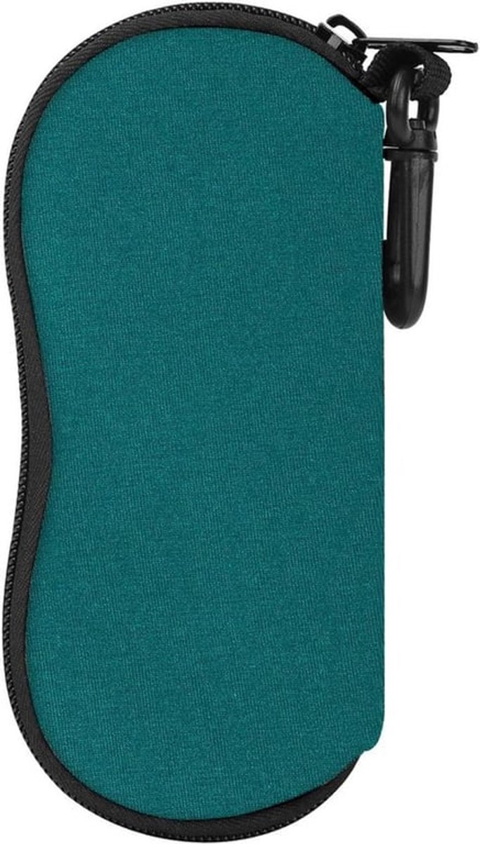 Lichtgewicht neopreen brillenkoker met ritssluiting en riemclip voor zonnebrillen - Groen - Opbergtas voor brillen en meer